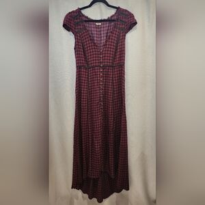 Black & Red Checkered Ecote Maxi High-Low Dress